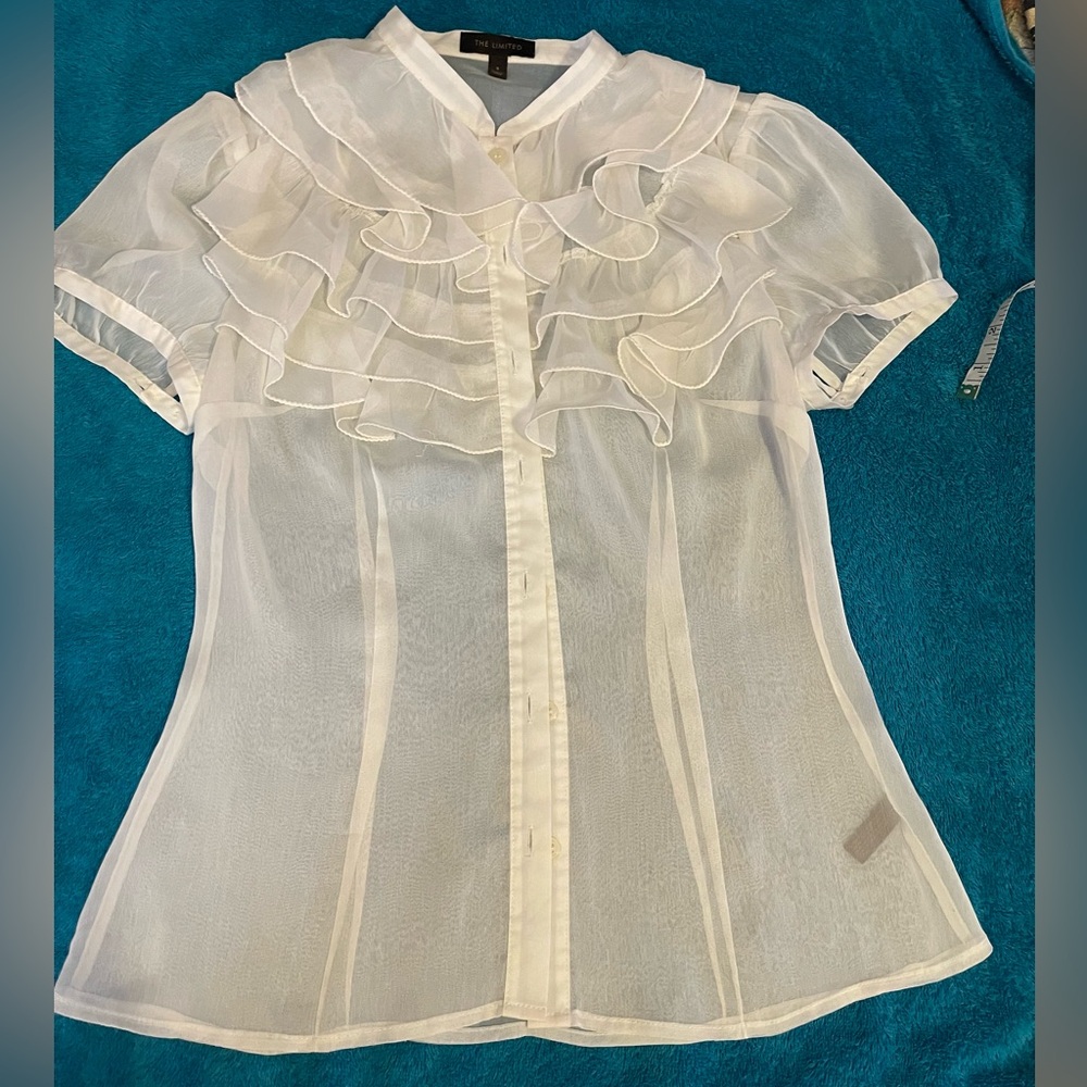 The Limited Sheer White Ruffled Blouse